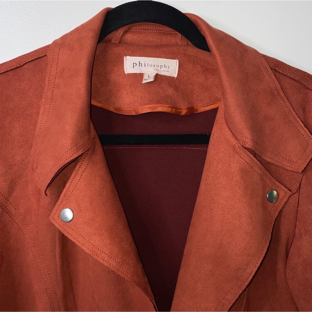 Philosophy Faux Suede Rust Orange Motocross Bikercore Rocker Jacket Sz L - Picture 9 of 10